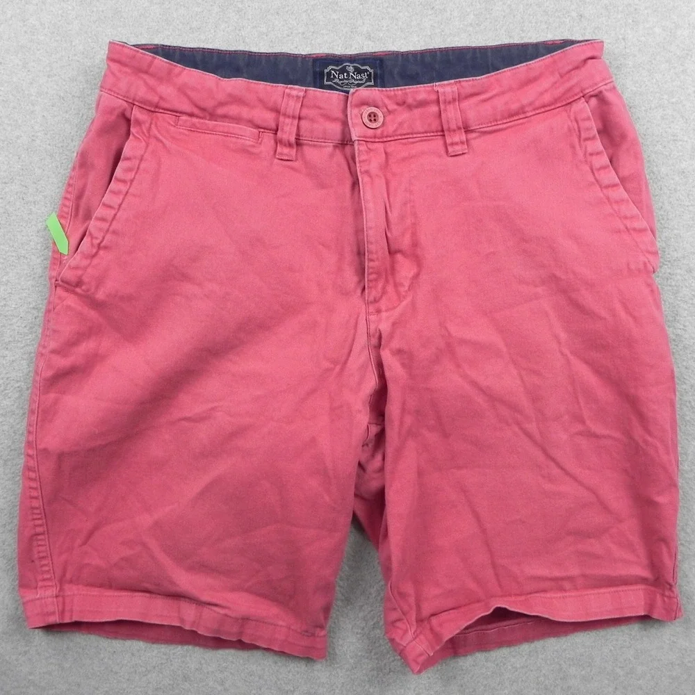 Nat Nast Shorts Mens 32 Chino Flat Front Luxury Originals Red Cotton Stretch